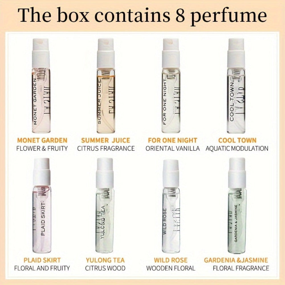 LASTAR Caja de Regalo de Perfume, 8 Bolsillos de Perfume, Fragancia Fresca para Mujer Perfume Duradero, Flores de Frutas Amaderadas con Combinación de Aromas Diferentes, Artículo Esencial para el Hogar, Citas y Viajes, Buen Regalo de Vacaciones para Mujer