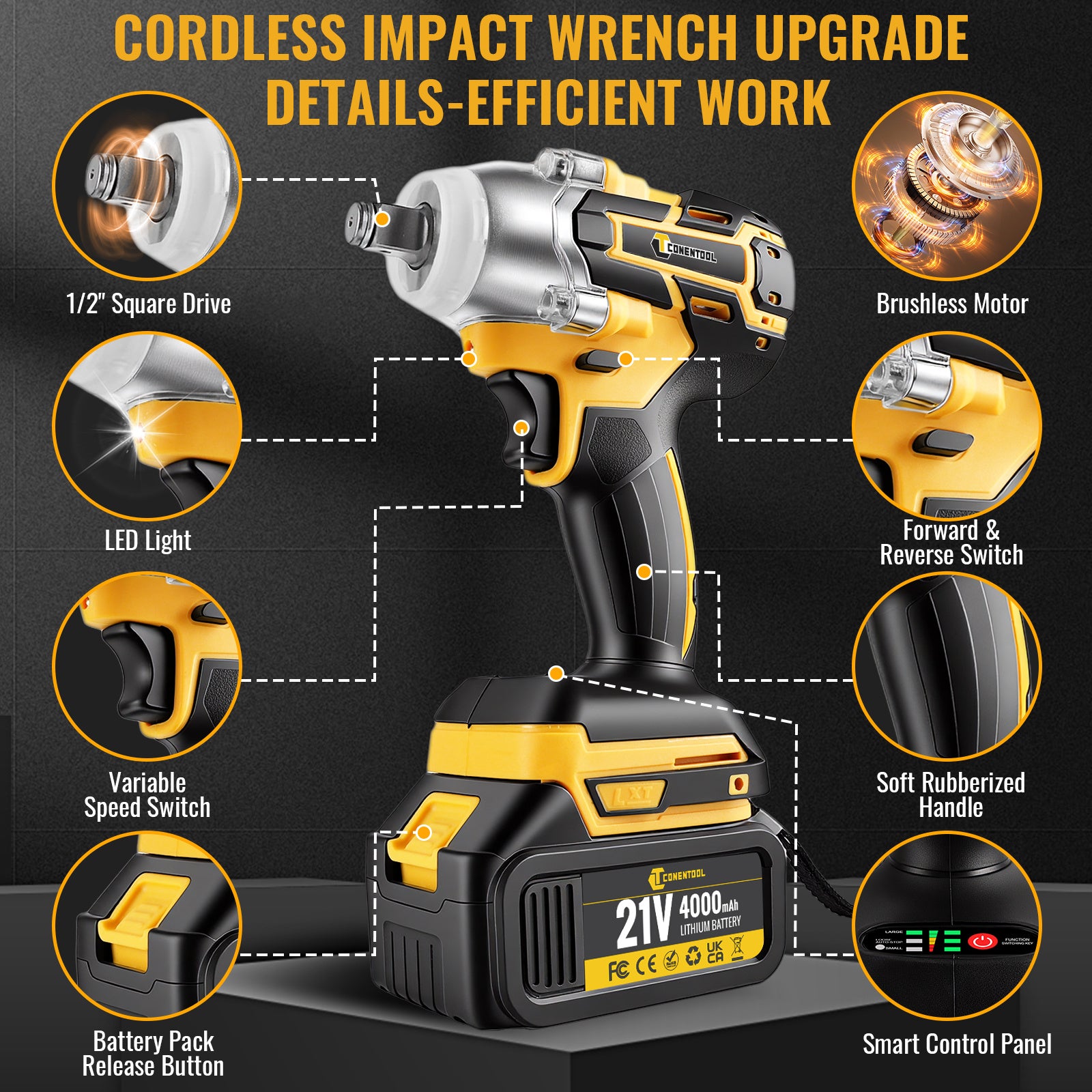 Llave de impacto inalámbrica 3 en 1 para reparación de coche muebles y montaje | 4.0 mAh y ajustable