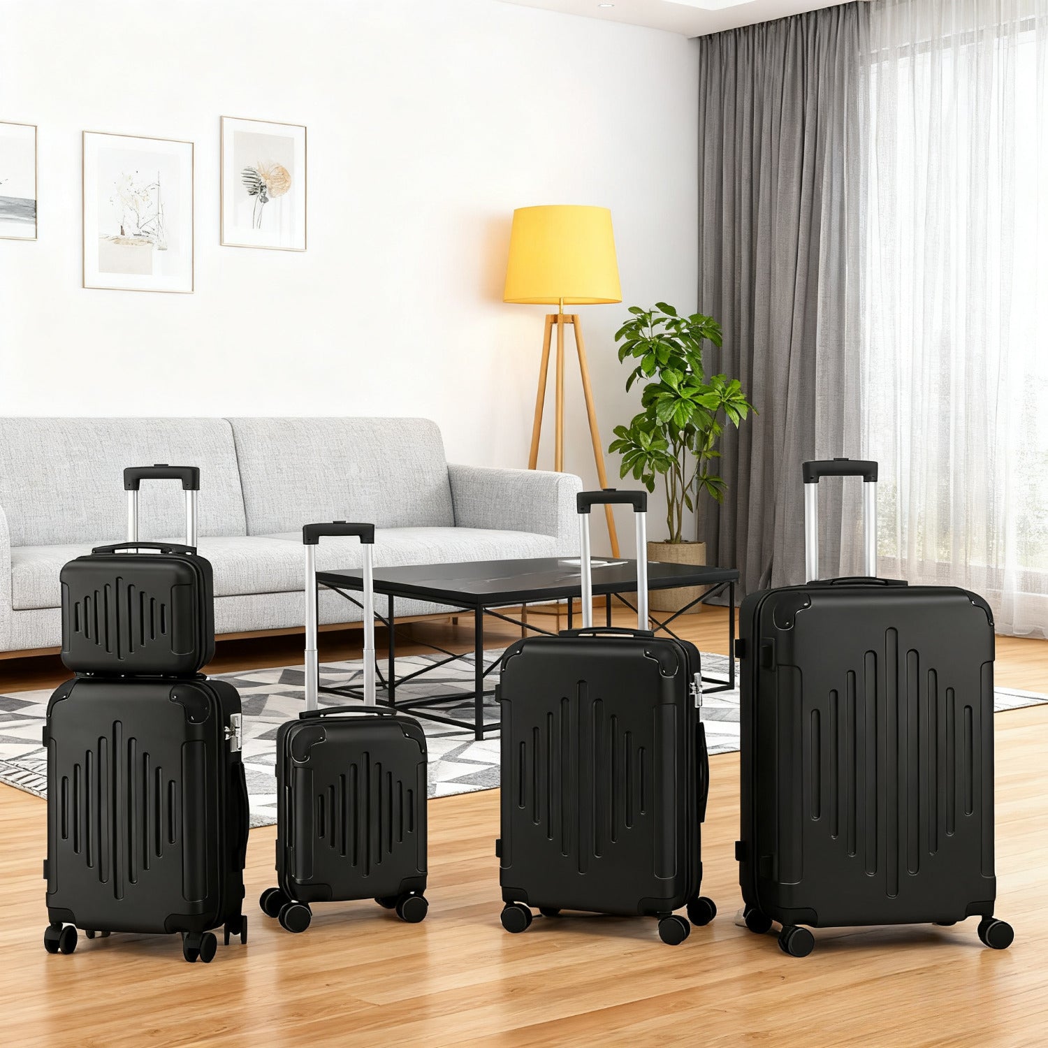 Juego de Equipaje 5 en 1, Maleta de Viaje con Estuche de Cosméticos, Juego de Maletas Rígidas con Ruedas Giratorias, Equipaje con Estuche de Tocado, Equipaje de Mano y 4 Protectores de Esquina, Maletas ABS Ligeras y Portátiles para Viajes y Negocios (12"1