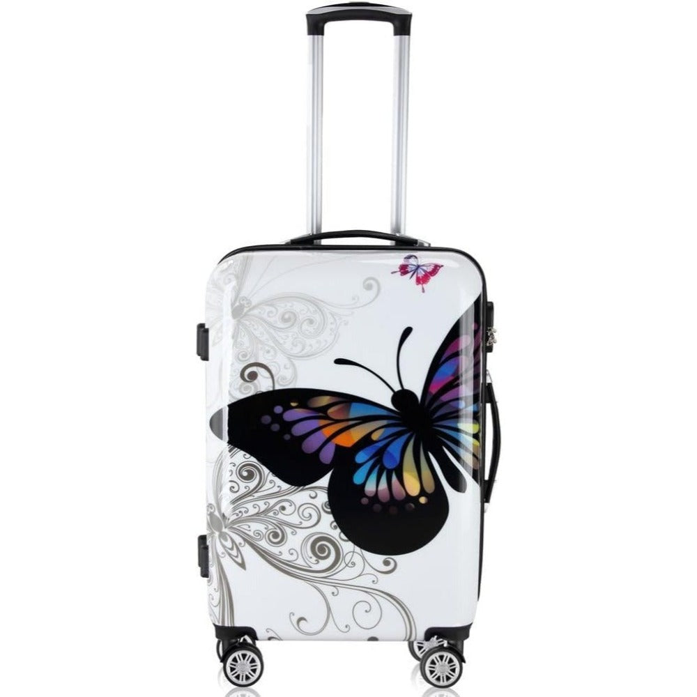Monzana® Completo Set de 3 Maletas de Viaje Butterfly 42L 66L 98L Valijas Equipaje Mango Telescópico 4 Ruedas 360°