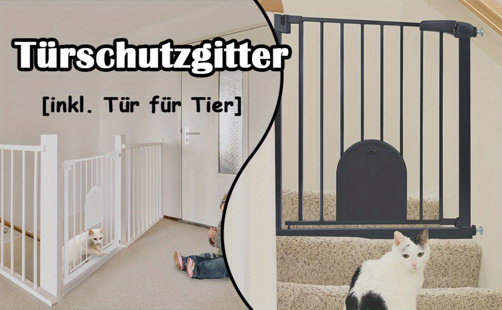 Puerta de seguridad para escaleras y puerta para animales, puerta de seguridad N Stop sin taladrar con rejilla de metal