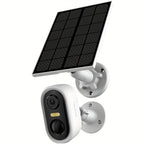 Cámara de seguridad inalámbrica para exteriores con energía solar Laxihub, resolución de video de 3MP, cámara CCTV alimentada por batería para seguridad en el hogar, alimentada por batería sin cables con energía solar, detección de movimiento con IA, foco