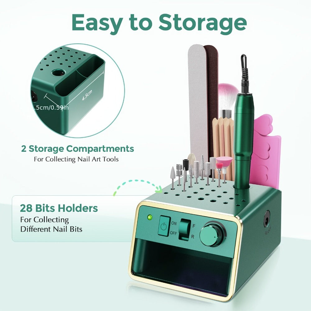Torno de Uñas 20000 RPM: Kit de Torno de Uñas Portátil, Lima de Uñas Eléctrica para Uñas Acrílicas Gruesas con Brocas de Torno de Uñas, Bandas de Lijado, Manicura y Pedicura para Salón de Estética, Verde