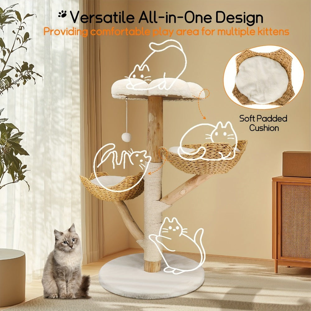 Árbol para gatos de 60X110Cm, Condominio de felpa de varios niveles con 2 postes rascadores, 2 perchas, hamaca, cueva, casa para gatos estable y anti-inclinación para dormir/jugar, fácil montaje, árbol de Navidad perfecto para gatitos y gatos de interior,