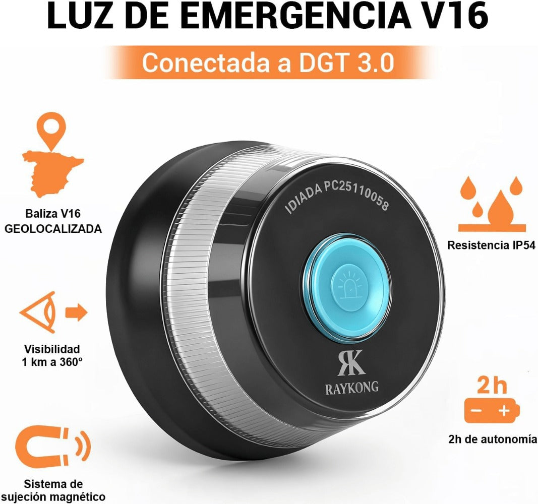 Baliza Luz de emergencia V16 homologada dgt con geolocalización español Conectada a DGT 3.0 con Geolocalización PC25110058, Conectada a DGT 3.0 con Geolocalización, Luz Señal Emergencia para Coche,Datos Incluidos hasta 2038