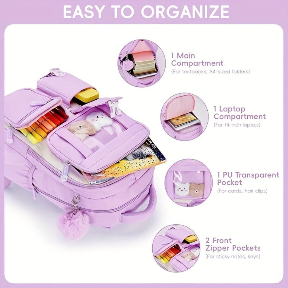 1 Mochila Escolar Transpirable, Bolso Casual para Viajes, Citas y Camping