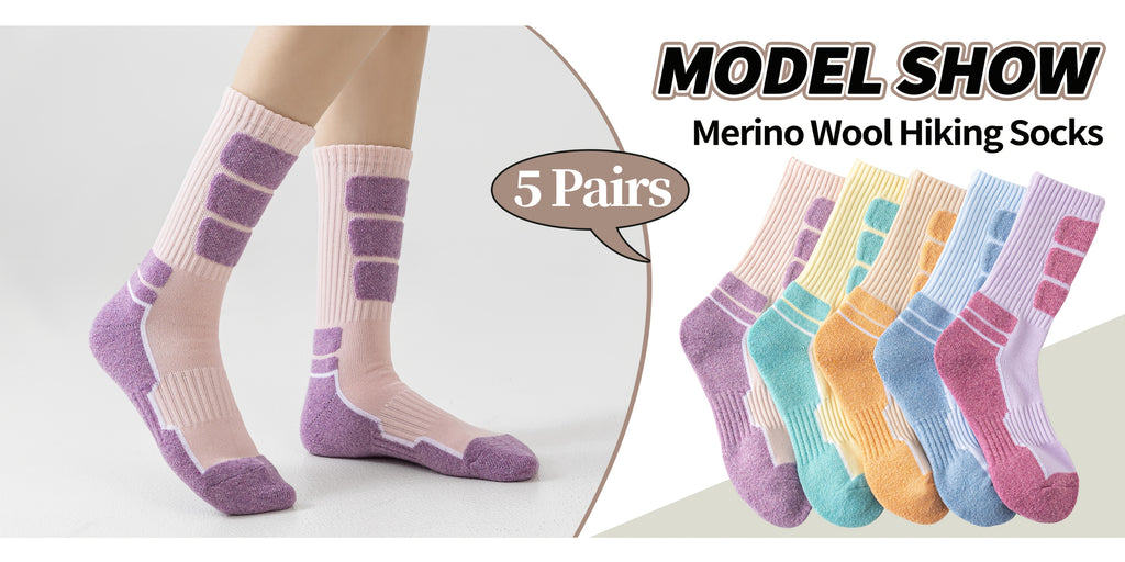 5 Pares de Calcetines de Lana para Hombres y Mujeres - Soporte de Compresión, Transpirables, Absorbentes de Sudor, Medias Acolchadas con Diseño a Rayas - Pack Multicolor para Regalos (Navidad, Halloween, San Valentín), Equipamiento para Aventuras al Aire