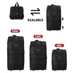 Bolsa de viaje de tela duradera diseñada para flexibilidad con espacio expandible. Viene con ruedas suaves y asas reforzadas para un transporte versátil. Incluye un práctico bolsillo frontal. Disponible en 3 tamaños, perfecta para todas tus necesidades de