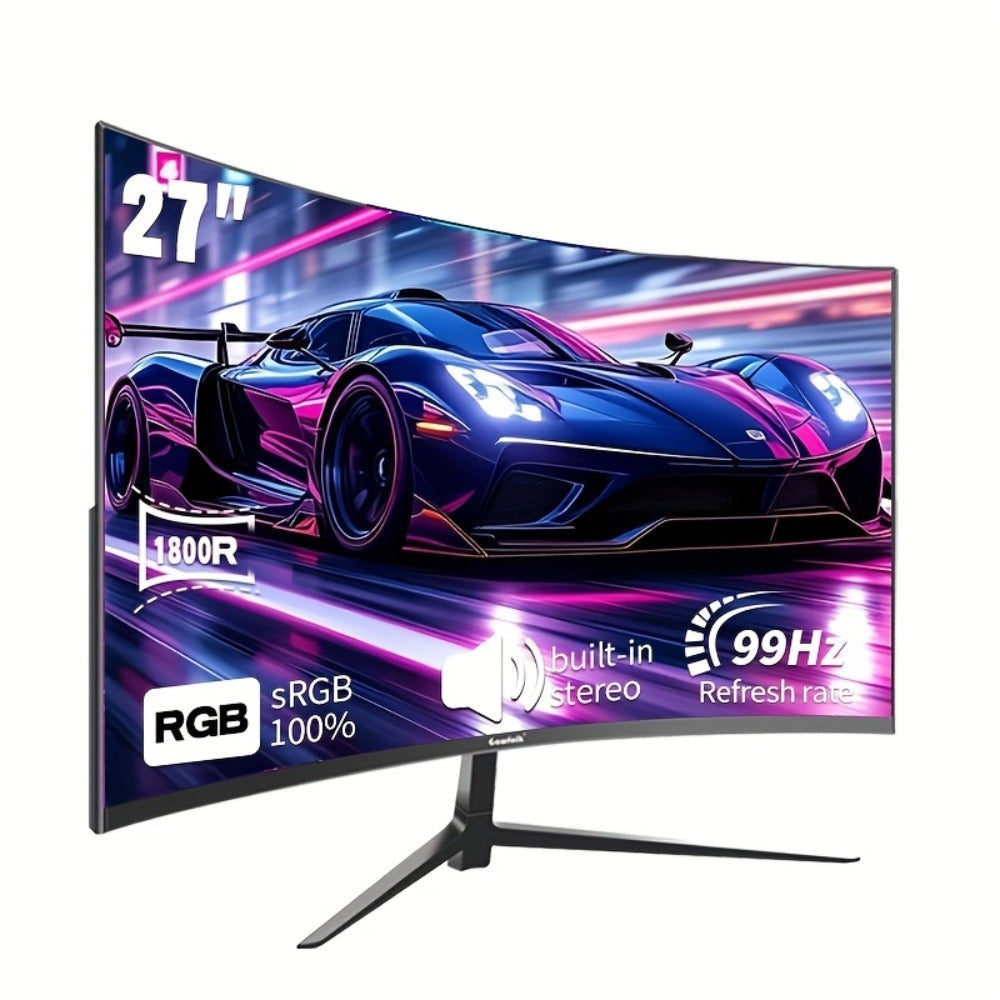 Monitor para juegos Gawfolk de 27 pulgadas, resolución 1080P (1920x1080), frecuencia de actualización ultrarrápida de 99Hz con altavoces integrados. Ideal para juegos y uso de oficina. Diseño de pantalla curva con puertos DisplayPort y HDTV. El regalo per