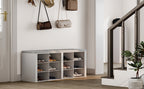 Banco para Zapatos, Estante con Asiento, Banco con Almacenamiento, Cojín, 12 Compartimentos, para Sala, Pasillo, Dormitorio, Blanco-Gris
