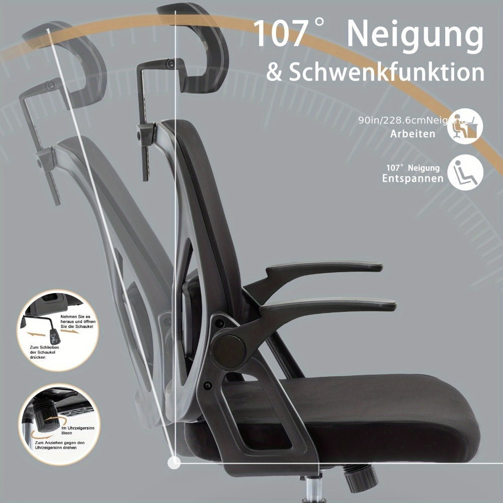 Silla de Oficina Ergonómica, Silla de Escritorio para el Hogar, Silla de Malla de Respaldo Alto con Profundidad de Asiento Ajustable, Silla de Computadora con Soporte Lumbar