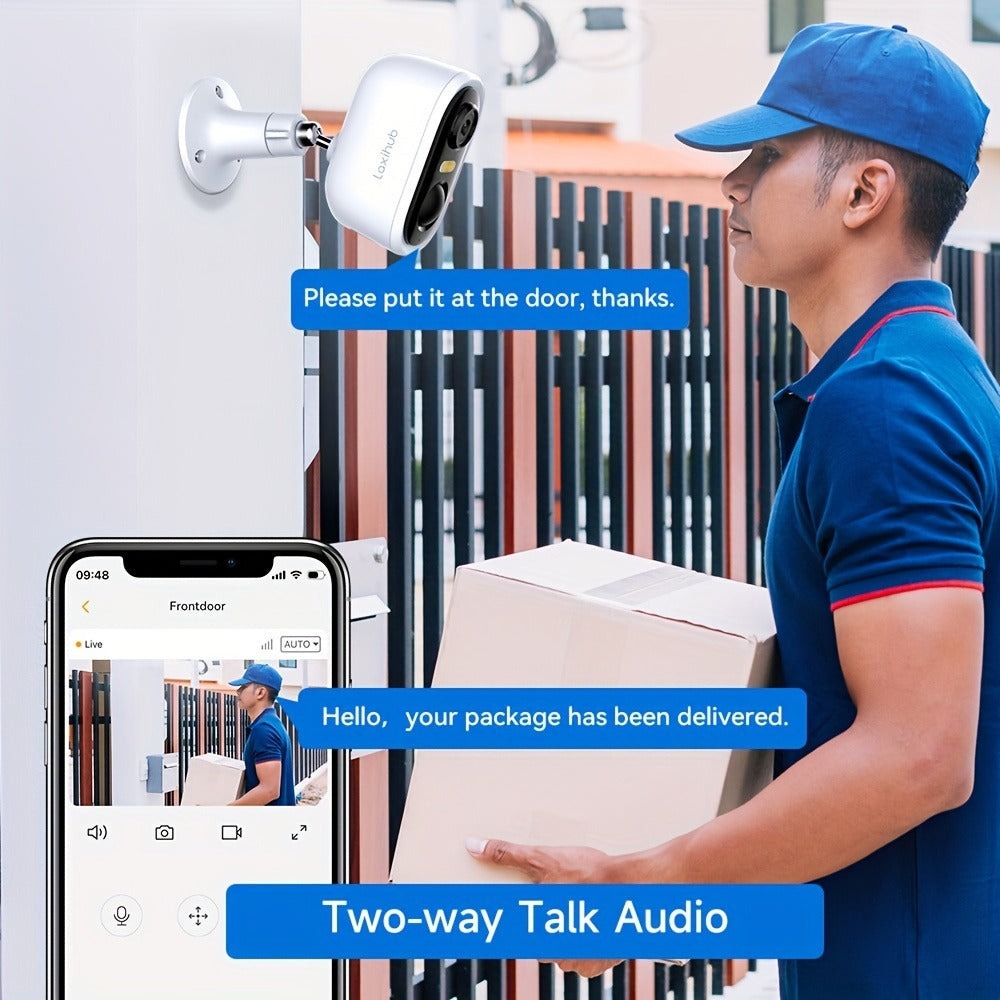 Cámara de seguridad inalámbrica para exteriores con energía solar Laxihub, resolución de video de 3MP, cámara CCTV alimentada por batería para seguridad en el hogar, alimentada por batería sin cables con energía solar, detección de movimiento con IA, foco