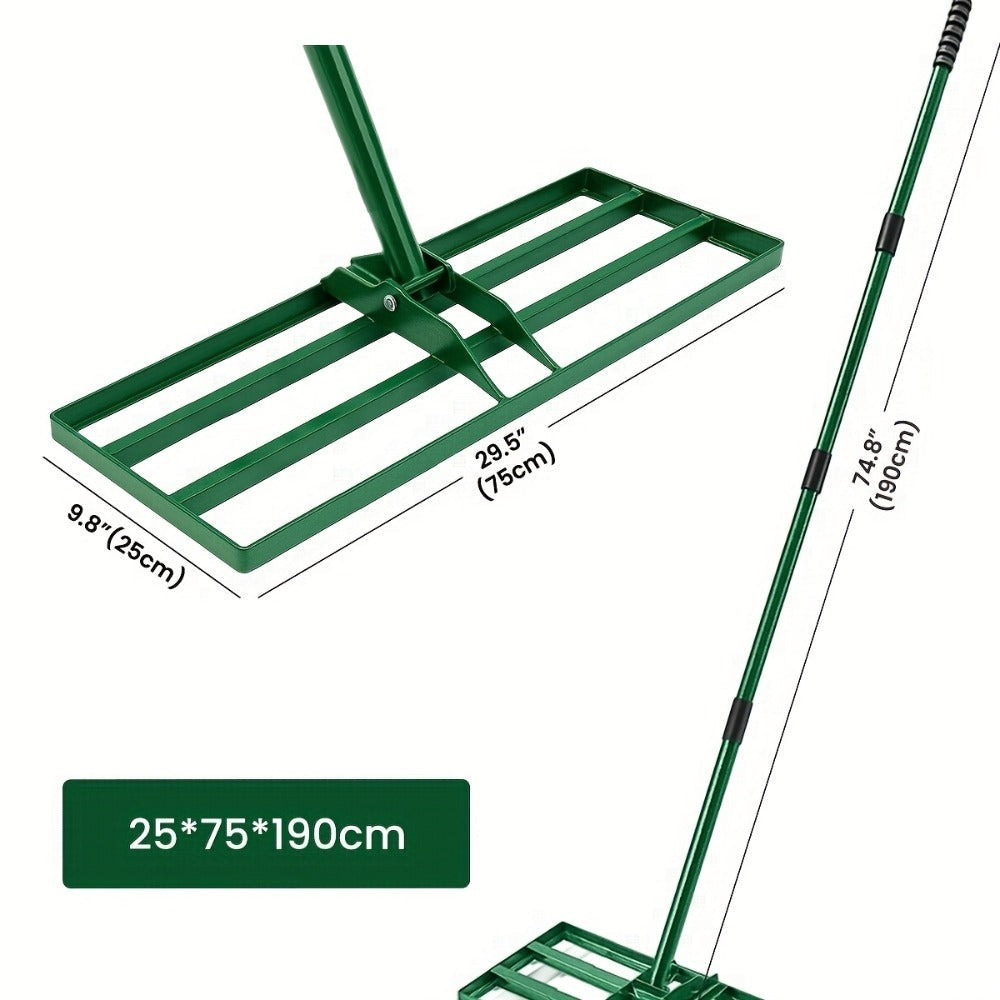Rastrillo Nivelador de Césped Manual 76 X 25 Cm, Espátula para Césped de Jardín, Herramienta de Rastrillo de Arena Sin Esfuerzo con Mango de 229 Cm, Rastrillo para Jardín, Campo de Golf (Verde: 25*74.5*190cm; Plata: 35*75*190cm; Plata: 24.5*42.5*191cm Neg