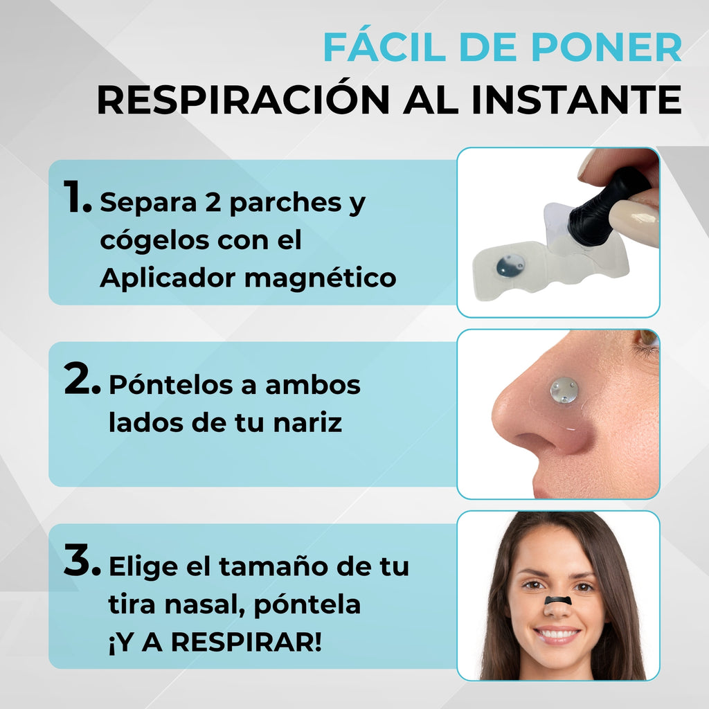 ETISEN, Tiras nasales magneticas, +60 parches, Ayudan a respirar mejor por la nariz, Tiras nasales antironquidos, Dilatador nasal magnetico, Guía de uso, Tiras nasales deportivas, Hipoalergénicos