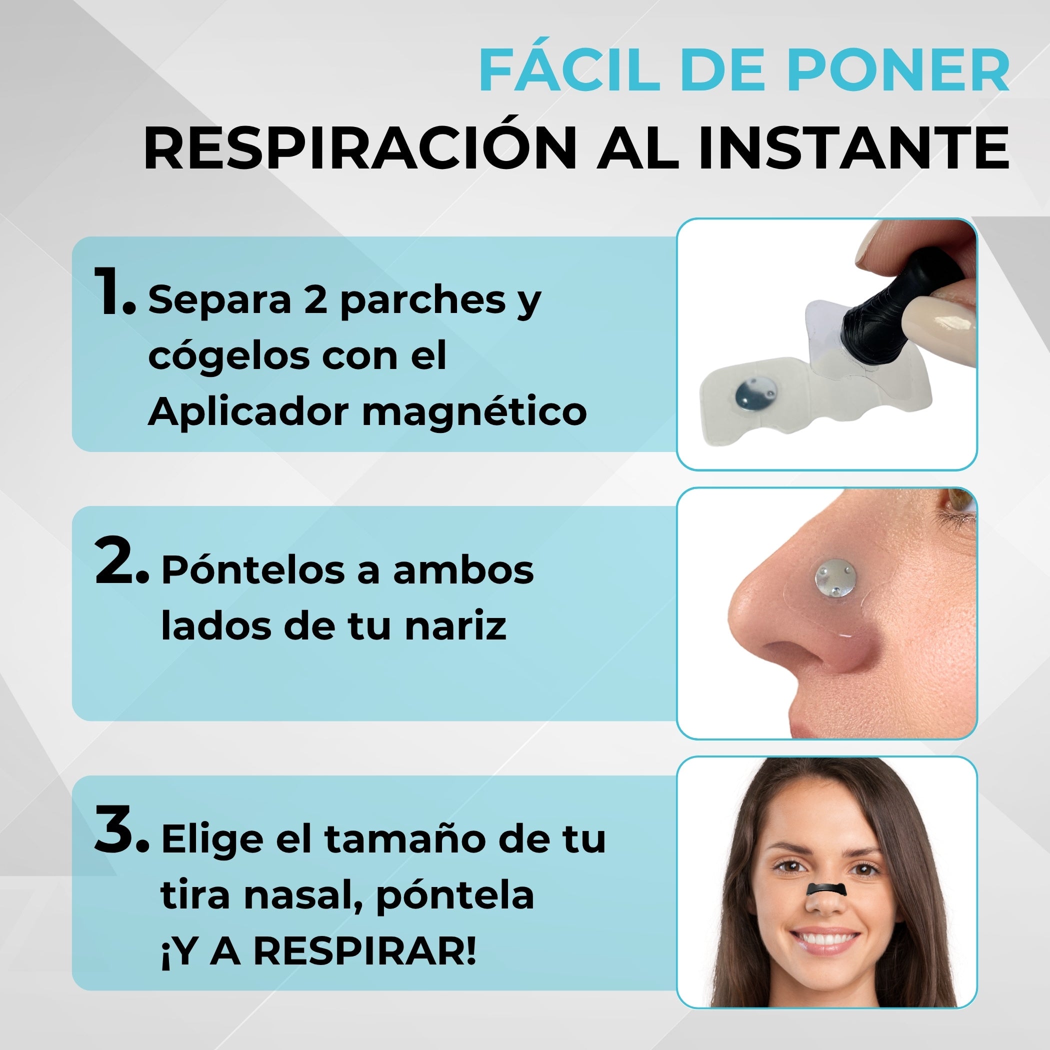 ETISEN, Tiras nasales magneticas, +60 parches, Ayudan a respirar mejor por la nariz, Tiras nasales antironquidos, Dilatador nasal magnetico, Guía de uso, Tiras nasales deportivas, Hipoalergénicos