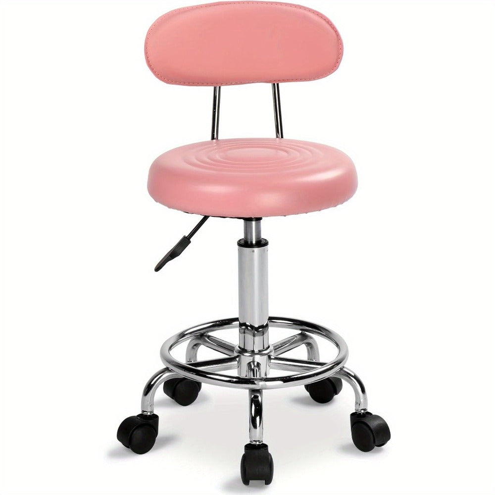 Bonnlo Taburete Giratorio Profesional con Respaldo, Taburete de Oficina Giratorio 360 Grados con Altura Ajustable de 48-58 Cm, Cubierta de PU, para Salón de Masajes, Manicura y Oficina (Blanco)