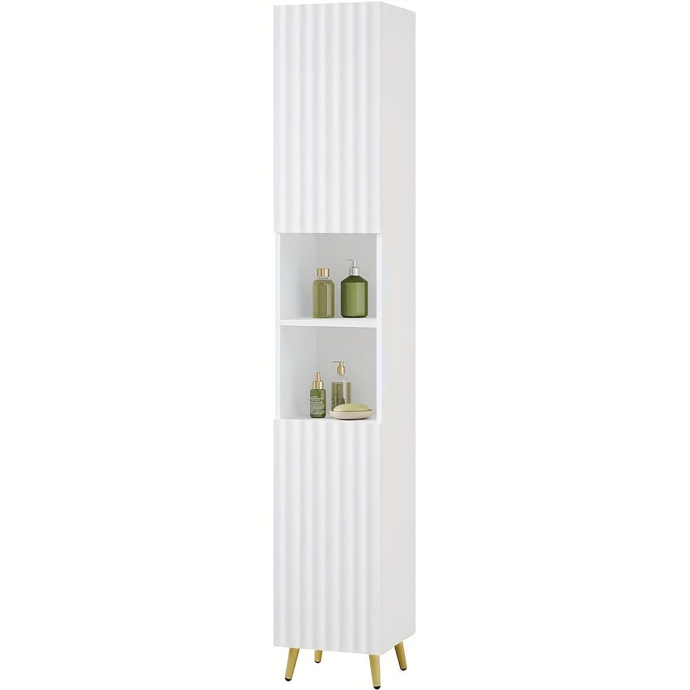 1pc Armario Alto para Baño, Armario de Baño de 2 Puertas, 2 Compartimentos Abiertos, Muebles de Baño con Estantes Ajustables, Armario de Almacenamiento para Baño, Blanco, 30 x 180 x 28cm