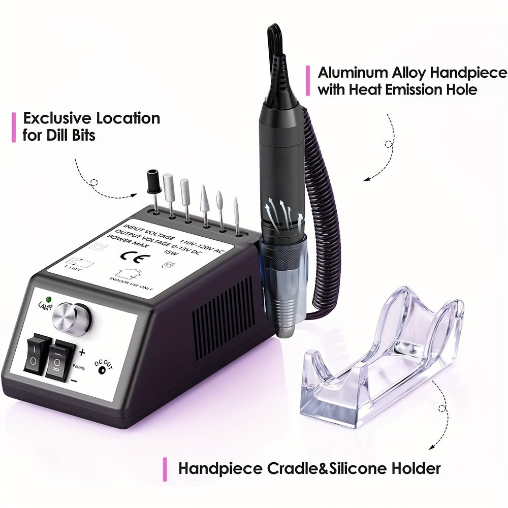 Lima Eléctrica de Uñas de 30,000 RPM, Lima de Uñas Eléctrica con 106 Bandas de Lija y Brocas para Uñas, Herramientas de Pedicura y Manicura para Acrílico para Uñas, Gruesas para Uñas, Suministros para Salones de Uñas para Uso Doméstico y en Salones