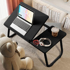 Mesa plegable para cama y sofá con altura ajustable de 5 niveles, bandeja con superficie ajustable y portavasos, mesa pequeña multifunción para ordenador, libros, trabajo y estudio en casa (56x32x25cm)