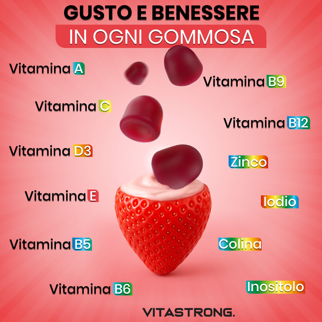 Gomitas multivitamínicas Vitastrong, 120 gomitas, 13 vitaminas y minerales, suplemento dietético para adultos, fórmula 100 % vegana, sin gluten, sin lactosa, sin sacarosa