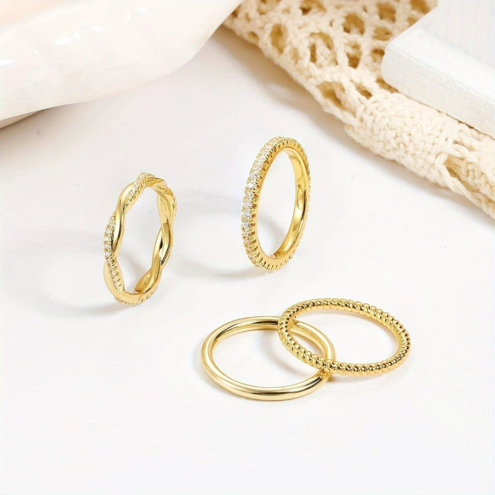 4 anillos dorados apilables para mujer, sin manchas, delicados, chapados en oro de 14 quilates, anillos finos apilables, juego de anillos para pulgar de circonita cúbica, anillos de compromiso de boda de declaración de moda, anillos de compromiso para muj