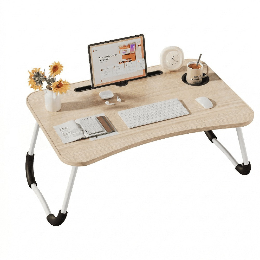 Mesa plegable multifunción para cama y sofá con portavasos, 60×40×28 cm, mesa auxiliar con atril para leer en la cama, bandeja multifunción para ordenador, libros, trabajo y estudio en casa (con cajón / sin cajón)