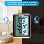 GEEVON Termómetro y higrómetro digital inalámbrico con reloj - Uso interior/exterior, escala dual (Fahrenheit/Celsius), monitor de temperatura y humedad de alta precisión, montable en la pared