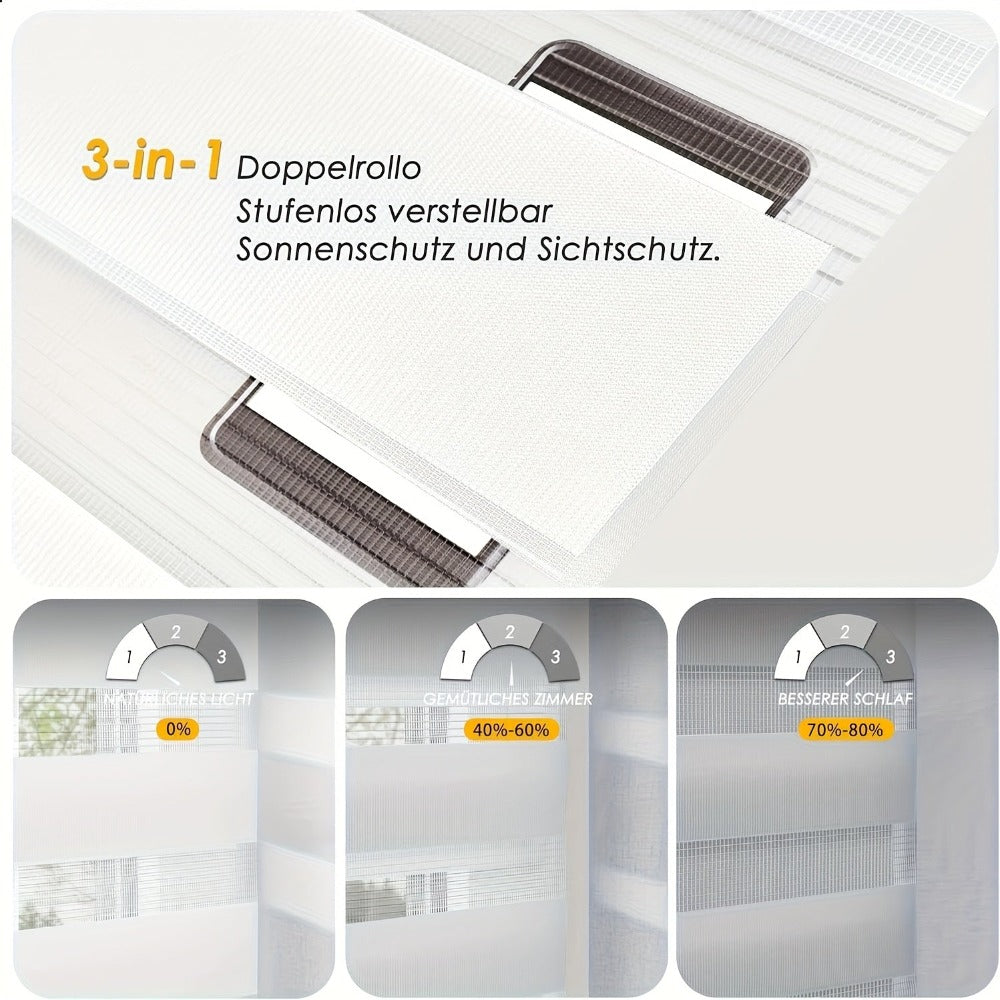 2 unidades de persianas enrollables dobles blancas, cortinas dobles de protección solar, persianas enrollables de cebra, sin perforación con fijación de abrazaderas, translúcidas, opacas, regulación de la luz, decoración del hogar, cortinas para dormitori