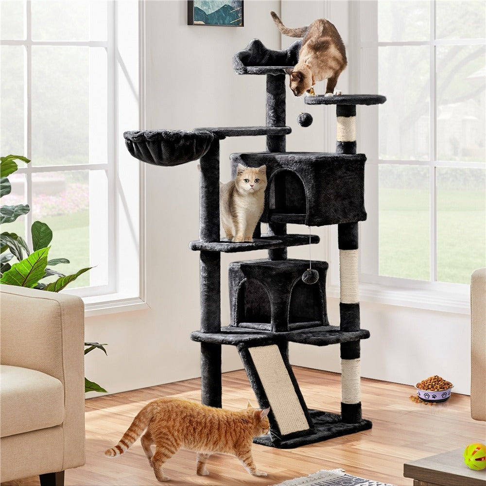Rascador para gatos Costoffs, de 145 cm de altura, robusto árbol trepador con postes de sisal para rascar, 2 cuevas para gatos y sisal de juego para gatos