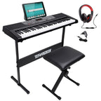 Teclado de piano electrónico BAKAJI, 61 teclas, piano digital multifuncional con atril, banqueta, auriculares, 255 ritmos, entrada USB/AUX