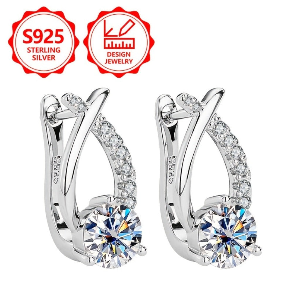 Aros de aro clásicos de moda para mujer PM:A25 de plata de ley 925, simples y elegantes, con incrustaciones de circonita sintética brillante. Exquisitos aretes de mujer, perfectos para salidas diarias y un regalo conmemorativo ideal de festividades para t
