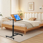 Escritorio Ajustable para Laptop, 60 X 34.5 X 58-90 Cm, Mesa Plegable para Cama, Mesa de Sofá con Ruedas, Soporte Elevable para Laptop Giratorio 360 Grados, Escritorio de Madera para Sofá y Laptop