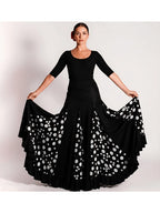 Falda flamenca de tiro alto (bajo pecho) negra con lunares rojos o blancos | Cintura elástica adaptable