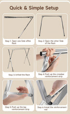 Tendedero de ropa telescópico plegable de marco en X de alta resistencia de 200.03cm/240.03cm, tendedero de lavandería retráctil de acero inoxidable independiente con clips a prueba de viento y para calcetines, ahorro de espacio para uso en interiores y e