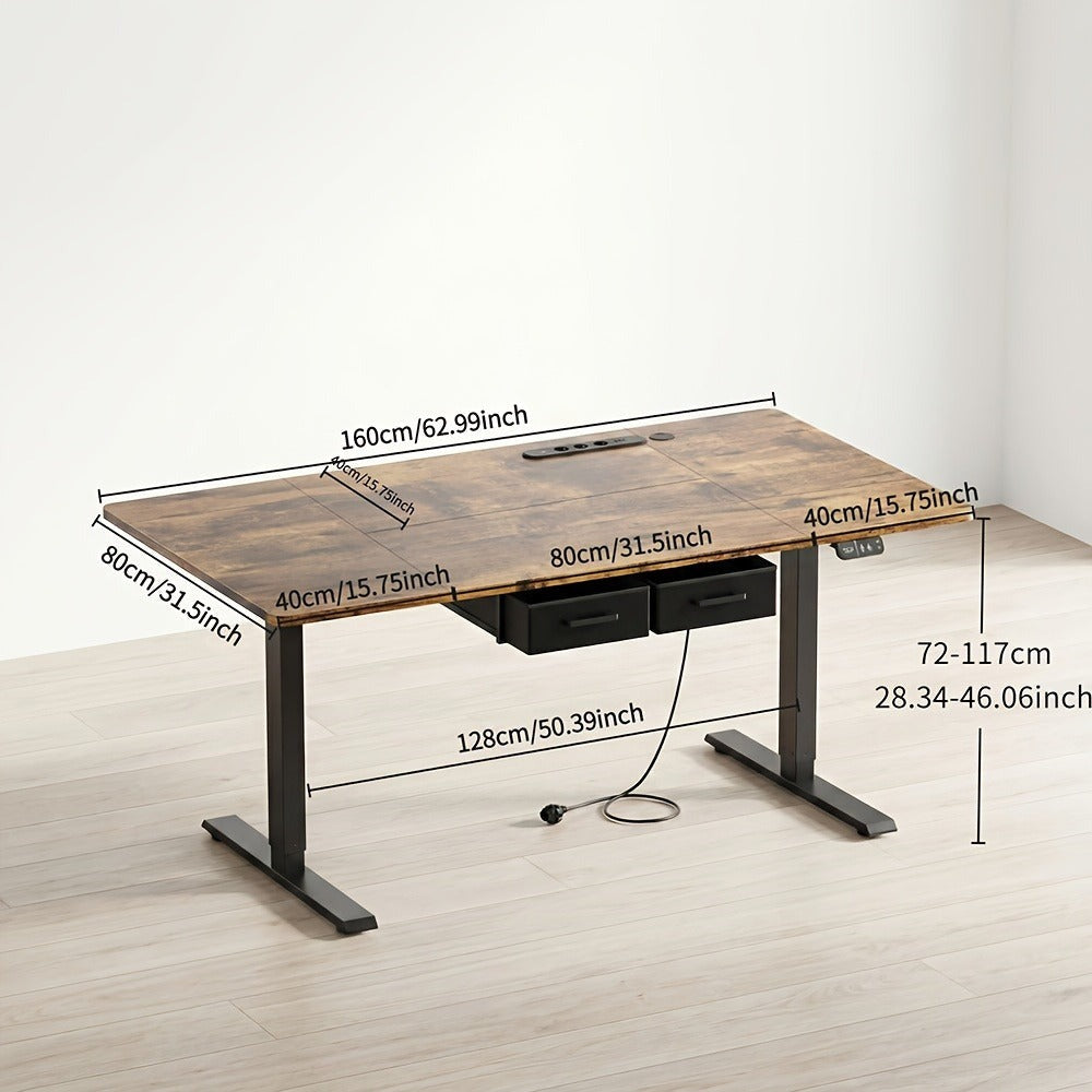 Furnishia Escritorio Eléctrico Elevable con Tomas de Corriente, Escritorio Inteligente con Panel de Memoria y Altura Ajustable con 2 Cajones, Escritorio para Oficina y Estación de Trabajo para Escritura