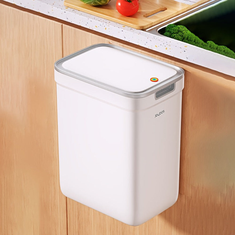 Joybos Cubo de Basura para Baño Montado en la Pared 9L con Tapa - Diseño Ahorrador de Espacio y Sellante contra Olores, Fácil Instalación sin Necesidad de Electricidad