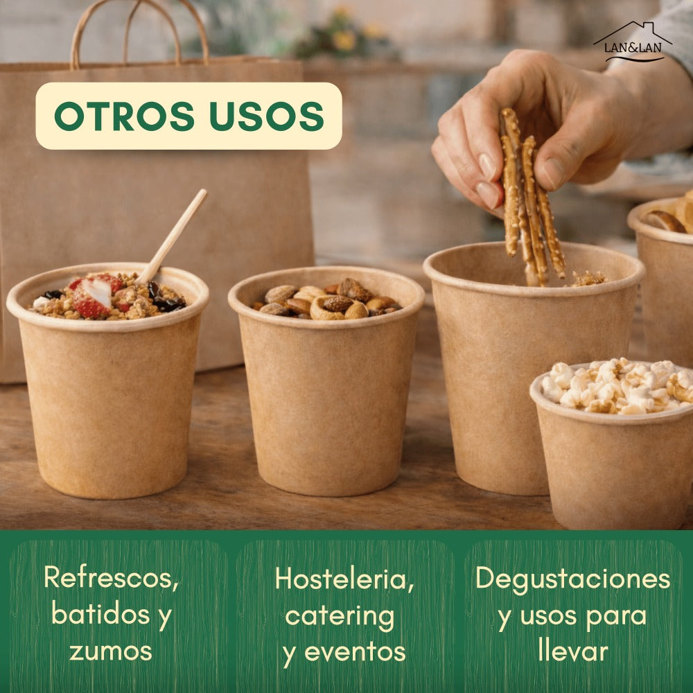 Vasos de Cafe Desechables de Cartón Kraft – Mayor Gramaje y Resistencia al Calor – Ideales para Café para Llevar en Hostelería y Eventos - LAN&LAN