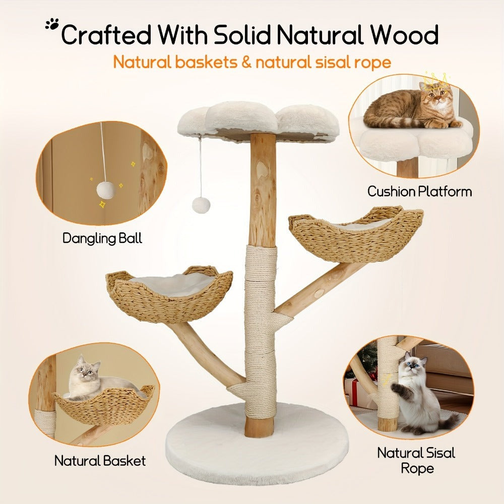 Árbol para gatos de 60X110Cm, Condominio de felpa de varios niveles con 2 postes rascadores, 2 perchas, hamaca, cueva, casa para gatos estable y anti-inclinación para dormir/jugar, fácil montaje, árbol de Navidad perfecto para gatitos y gatos de interior,