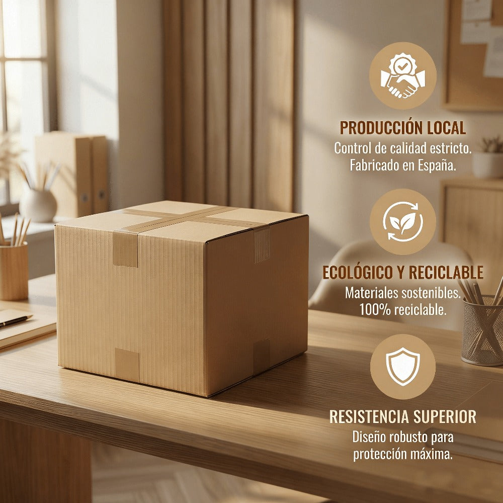 Caja de cartón marrón ondulado (Pack de 12-20 unidades) – 5 tamaños disponibles – Embalaje resistente para envíos y mudanzas – Fabricado en España