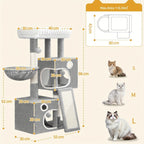 Torre para Gatos Pequeña, 98Cm de Alto, Espaciosa y Robusta, con un Perch Grande Suave, Juguetes de Felpa, Escondites, Postes para Rascar, Alfombrilla para Rascar Gatos, Disponible en Gris Claro/Gris Oscuro/Beige