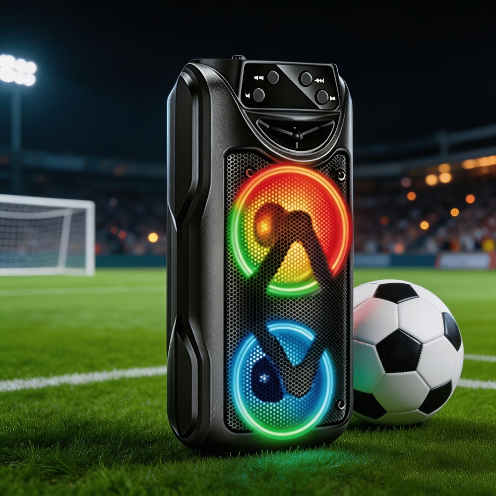 Altavoz Bluetooth portátil de mano, altavoz estéreo sin varillas compacto con luces RGB coloridas, altavoz de viaje con graves potentes y múltiples modos de reproducción para fiestas en interiores y exteriores y partidos de fútbol