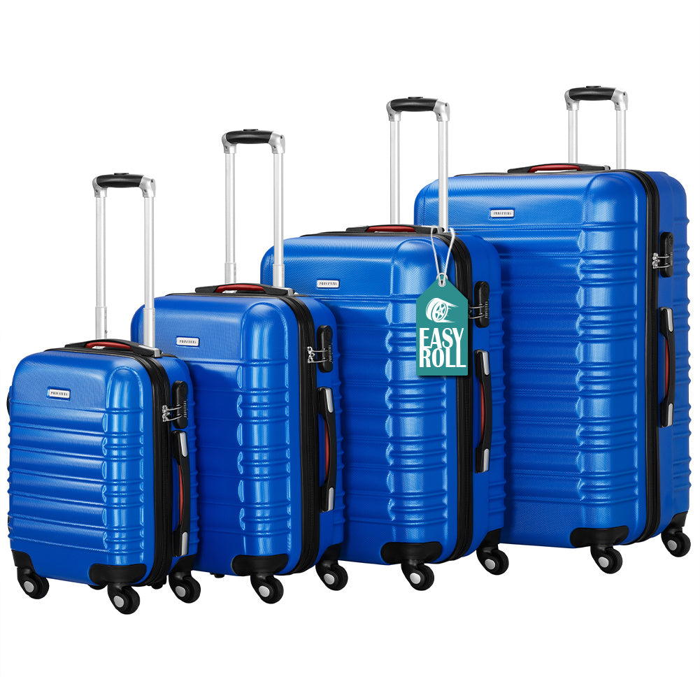 Conjunto PROVITERA de 4 Maletas Rígidas de ABS, Maleta Rígida S-M-L-XL con Asa Telescópica de Gel y 4 Ruedas de Rodadura Fácil, Trolley Ligero y Resistente al Viaje, Equipaje de Mano con Cerradura de Código, Mangos de Gel Ergonómicos, Ruedas Giratorias de
