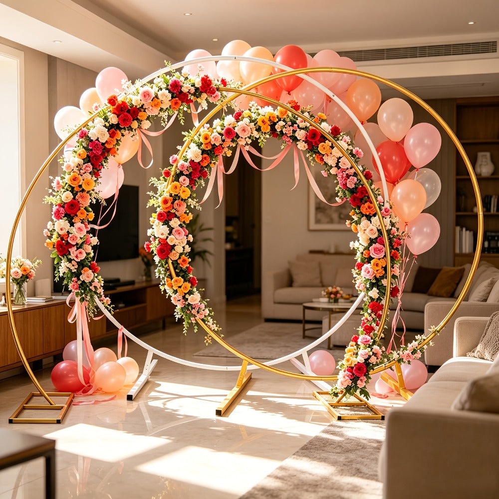 Soporte base de 2 m, trípode circular de metal para fondo, exhibidor de flores y globos, para decoración de fondo de fiesta, escena de boda, soporte de fotografía, aniversario, fiesta temática, Día de San Valentín, Halloween, Navidad, Día de Acción de Gra