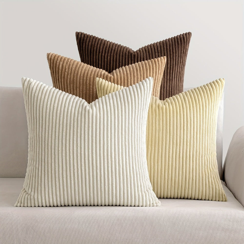 4 Pack Fundas de Cojín Decorativas de Rayas Suaves, Estilo Bohemio en Pana, Fundas Cuadradas de Pana, Cómodas y Modernas para Sofá, Sala, Dormitorio, Decoración Rústica, Relleno No Incluido