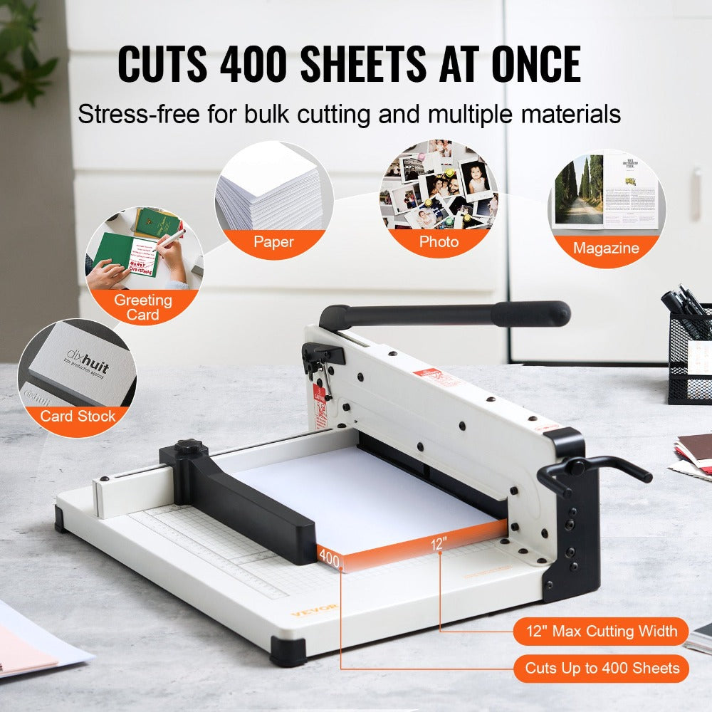 VEVOR Cortadora de papel 12" A4 Cizalla de papel Trimmer 400 Hojas Capacidad Base metálica