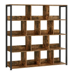 Estantería de Oficina, Estante de Almacenamiento, Estante de 4 Niveles, Estantería de 14 Compartimentos, Adecuada para Oficinas, Estudios y Salas de Estar, 120x30x120 cm, Color Madera Quemada/Veta de Madera Clara + Blanco