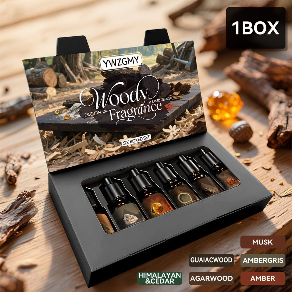 Set de Aceites Esenciales Amaderados de 6X10Ml | Ywzgmy - Aceites de Incienso para Fabricación de Velas, Difusores de Coche, Humidificadores, Purificadores de Aire, Regalos de Pascua y Ramadán, Aceites Multiusos