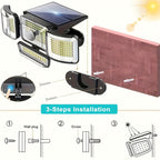 2/4 piezas de luces solares de pared para exteriores, 288 LED con sensor de movimiento y control remoto, 4 modos de iluminación para patio solar, focos de seguridad de gran angular de 270°, luz solar de pared de 4 cabezales para porche, jardín, garaje, te