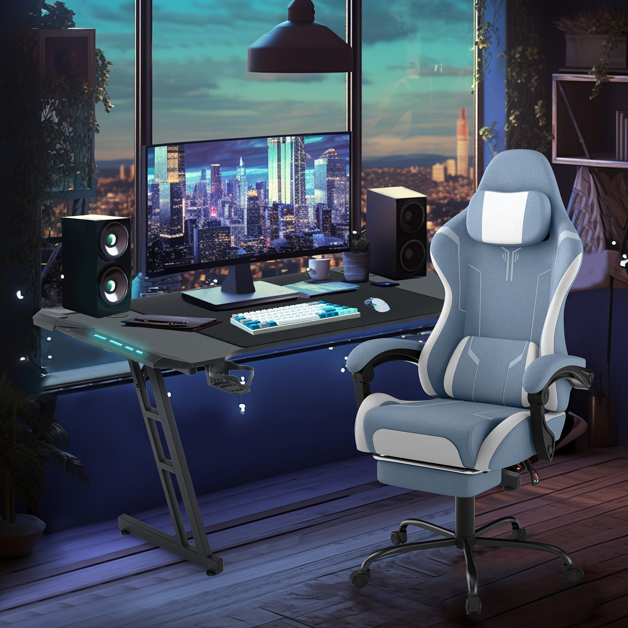 Silla Gaming Ergonómica con Soporte Lumbar Ajustable, Reposacabezas, Reposabrazos y Reposapiés, Ideal para Oficina y Gaming en PC, con Inclinación de 135° y Capacidad de Peso de 150 Kg