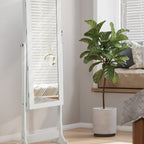 SONGMICS Espejo Joyero 41x151x36.5cm, Armario Joyero, con LED, Armario de Pie con Espejo para Joyas, de Madera, Cerradura, Iluminacin